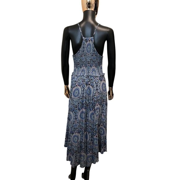 Free People Seasons In The Sun Printed Midi Dress Blue Boho Size M - Picture 4 of 12